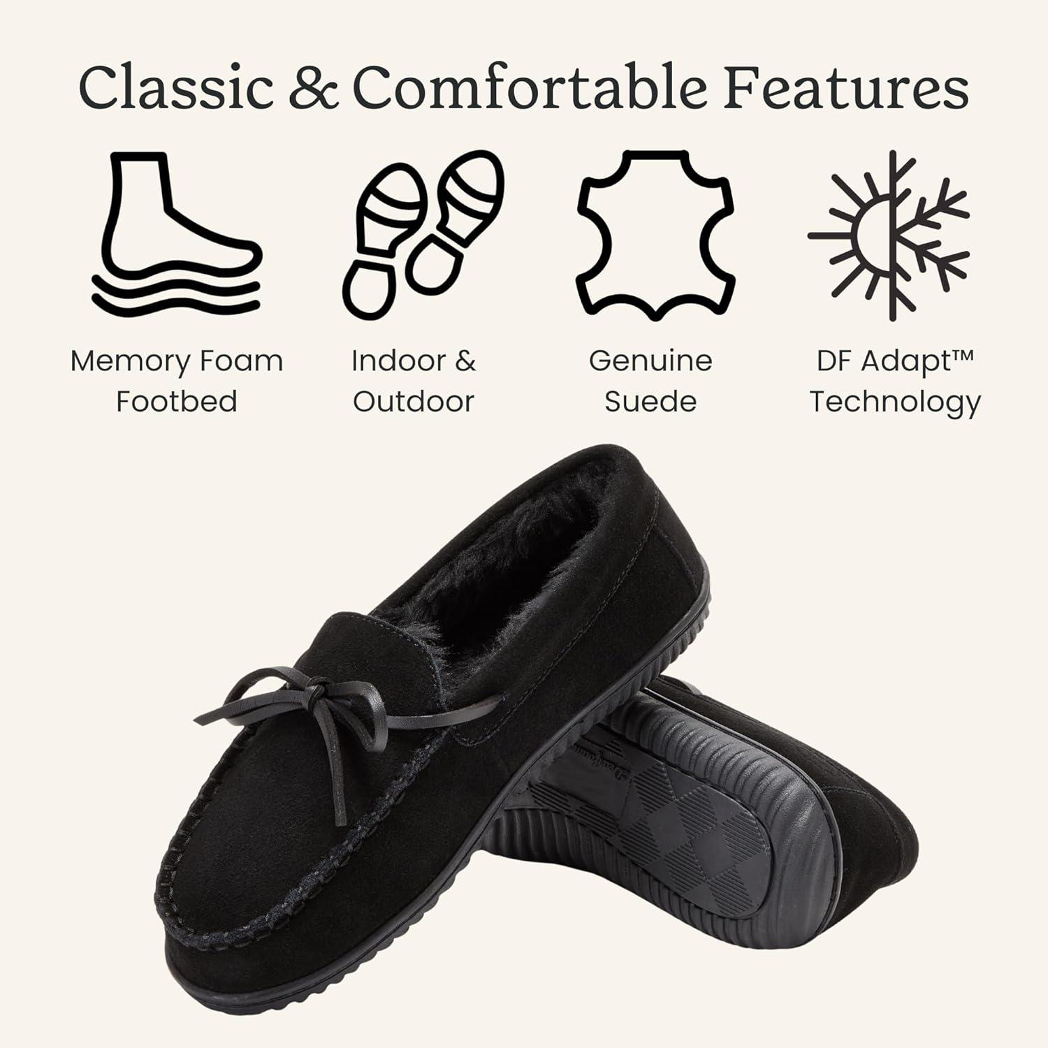imageDearfoams Womens Suede Indoor Outdoor Harriet Moccasin Shoe House SlippersBlack