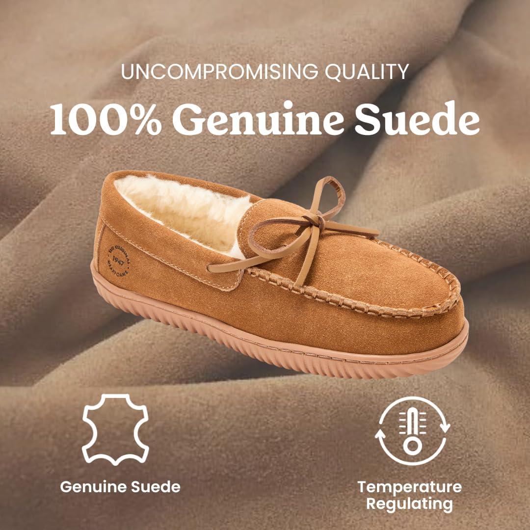 imageDearfoams Womens Suede Indoor Outdoor Harriet Moccasin Shoe House SlippersChestnut