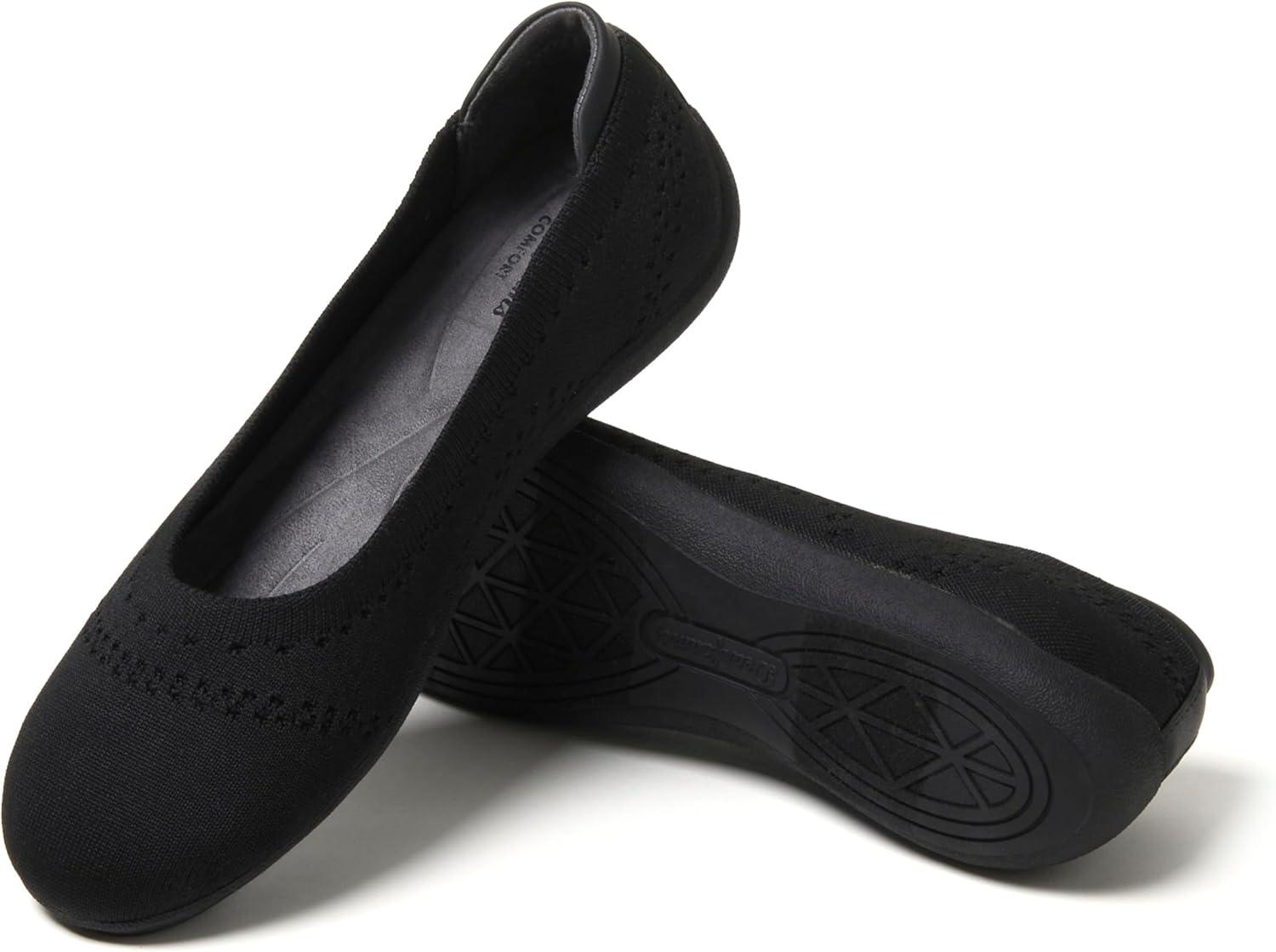 imageDearfoams Womens Womens Fashion Casual Comfortable Slip on Misty Ballet FlatsBlack Solid