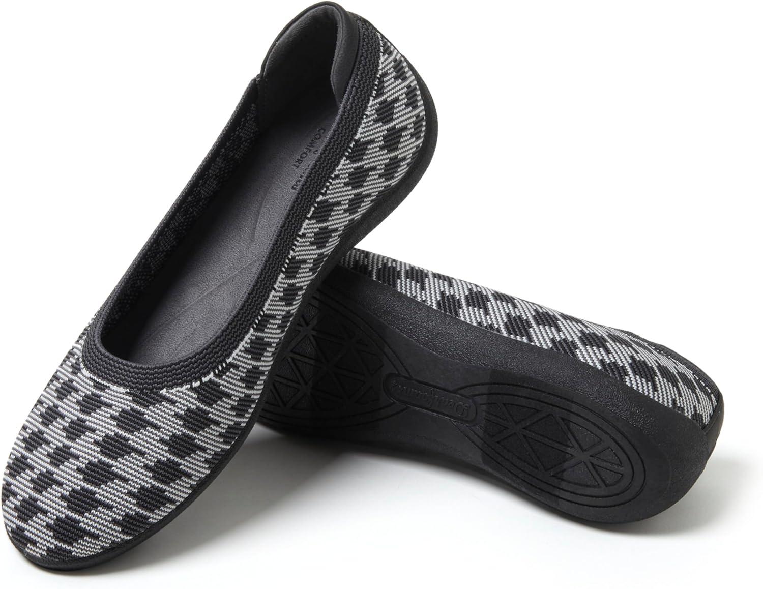 imageDearfoams Womens Womens Fashion Casual Comfortable Slip on Misty Ballet FlatsGrey Houndstooth