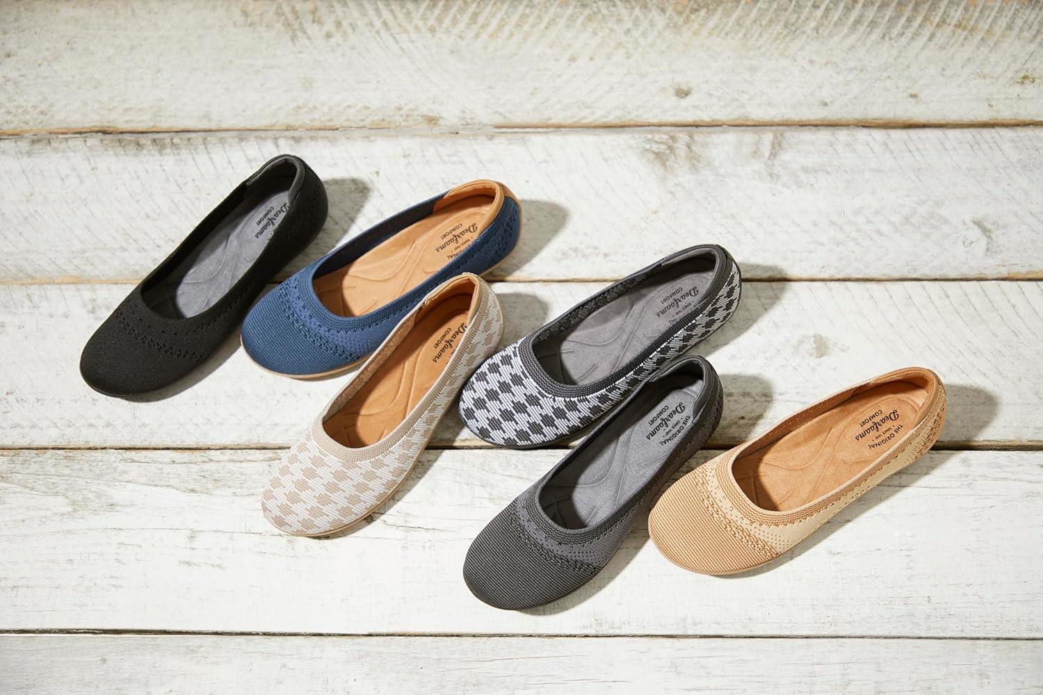 imageDearfoams Womens Womens Fashion Casual Comfortable Slip on Misty Ballet FlatsGrey Houndstooth