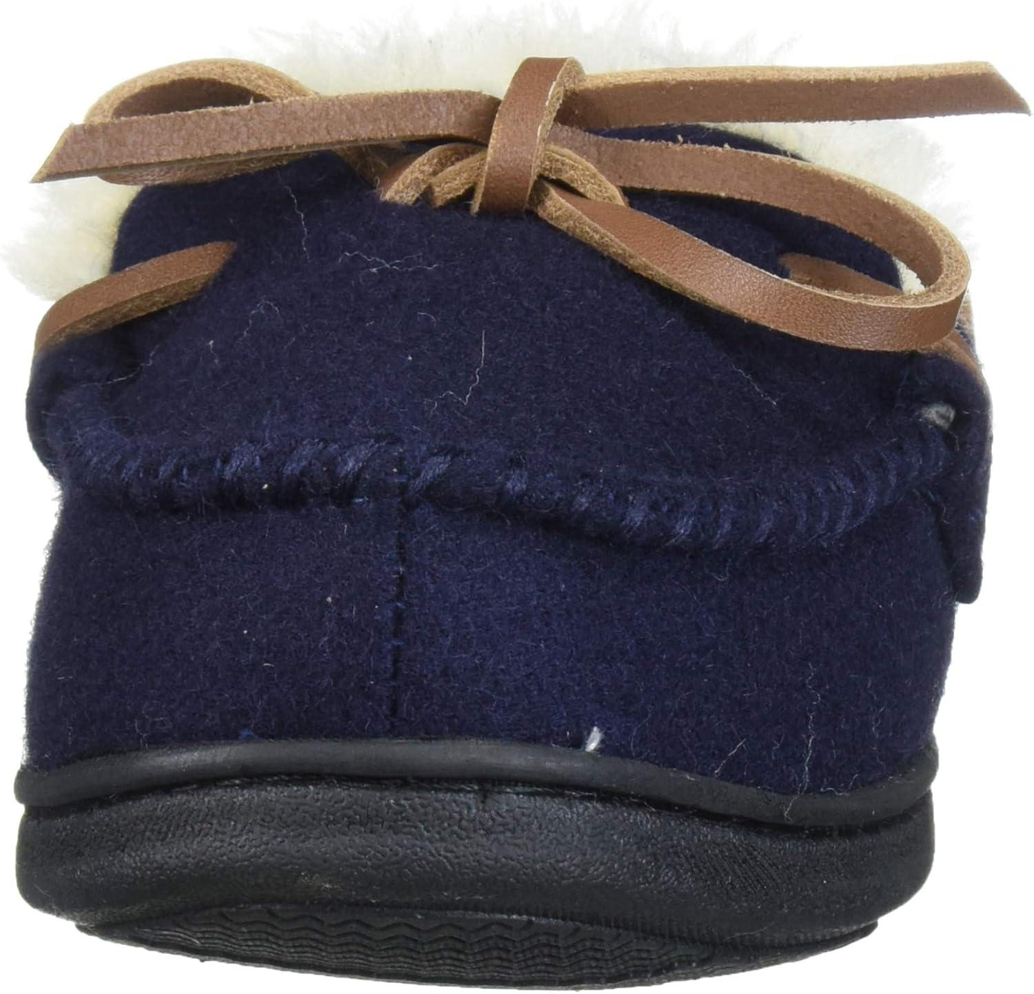 imageDearfoams Womens Wool Moccasin with Tie SlipperNavy Blazer