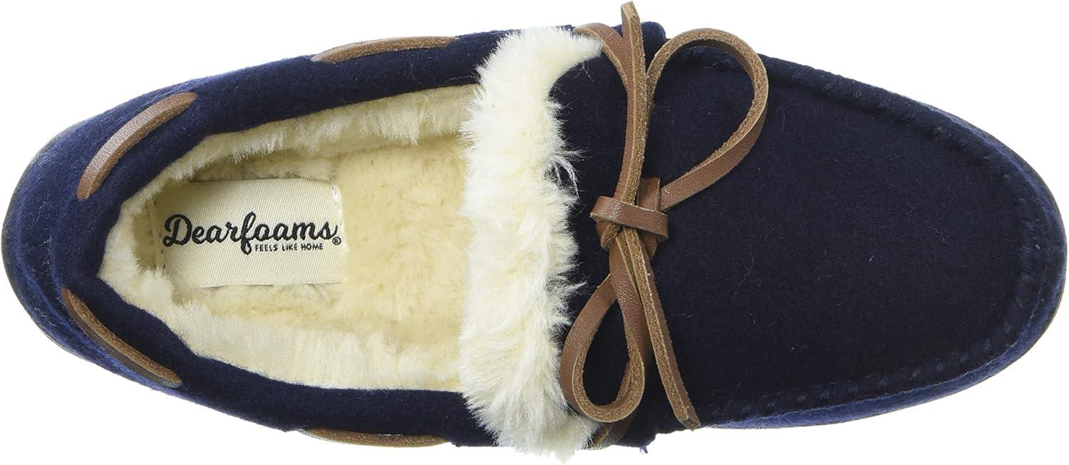 imageDearfoams Womens Wool Moccasin with Tie SlipperNavy Blazer