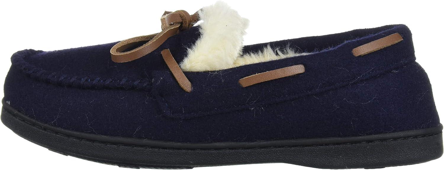 imageDearfoams Womens Wool Moccasin with Tie SlipperNavy Blazer