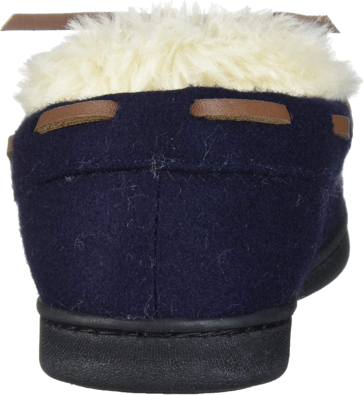 imageDearfoams Womens Wool Moccasin with Tie SlipperNavy Blazer