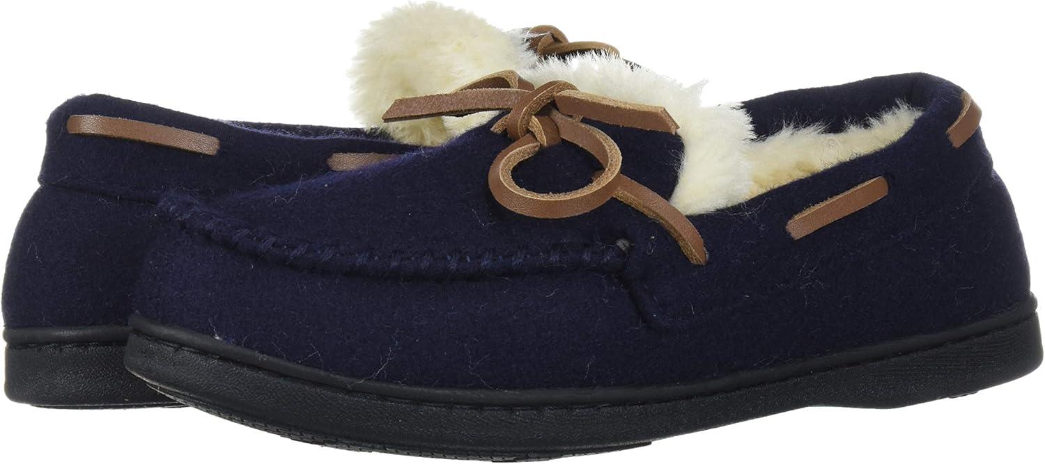 imageDearfoams Womens Wool Moccasin with Tie SlipperNavy Blazer