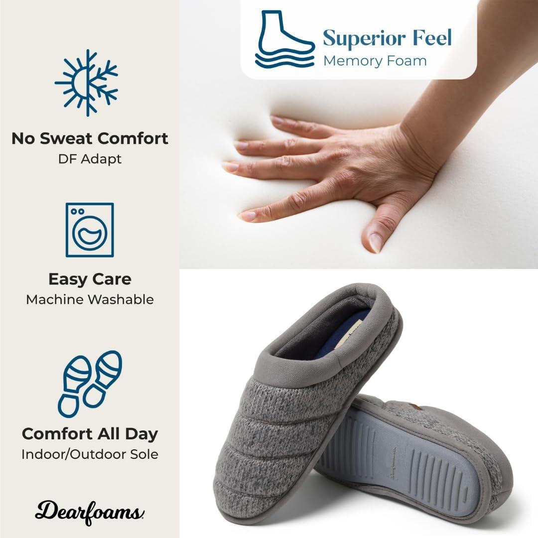 imageDearfoams mens Breathable Memory Foam Asher Clog House ShoeGrey Knit