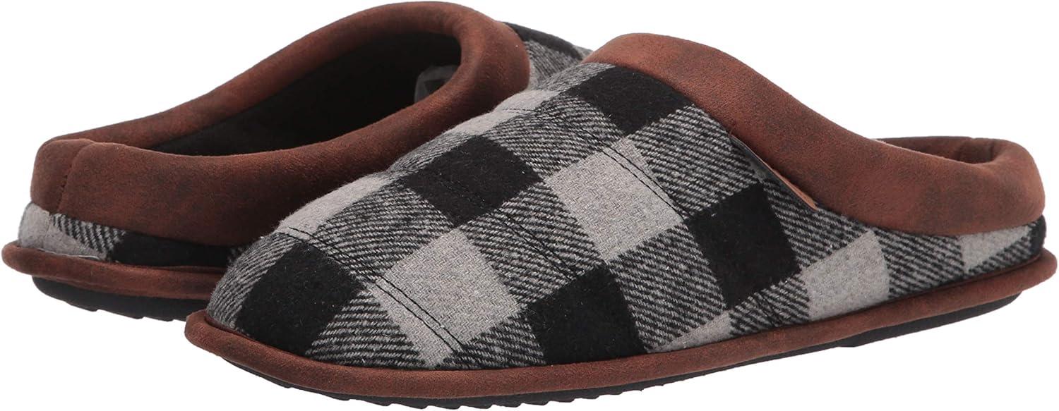 imageDearfoams mens Breathable Memory Foam Asher Clog House ShoeGrey Plaid