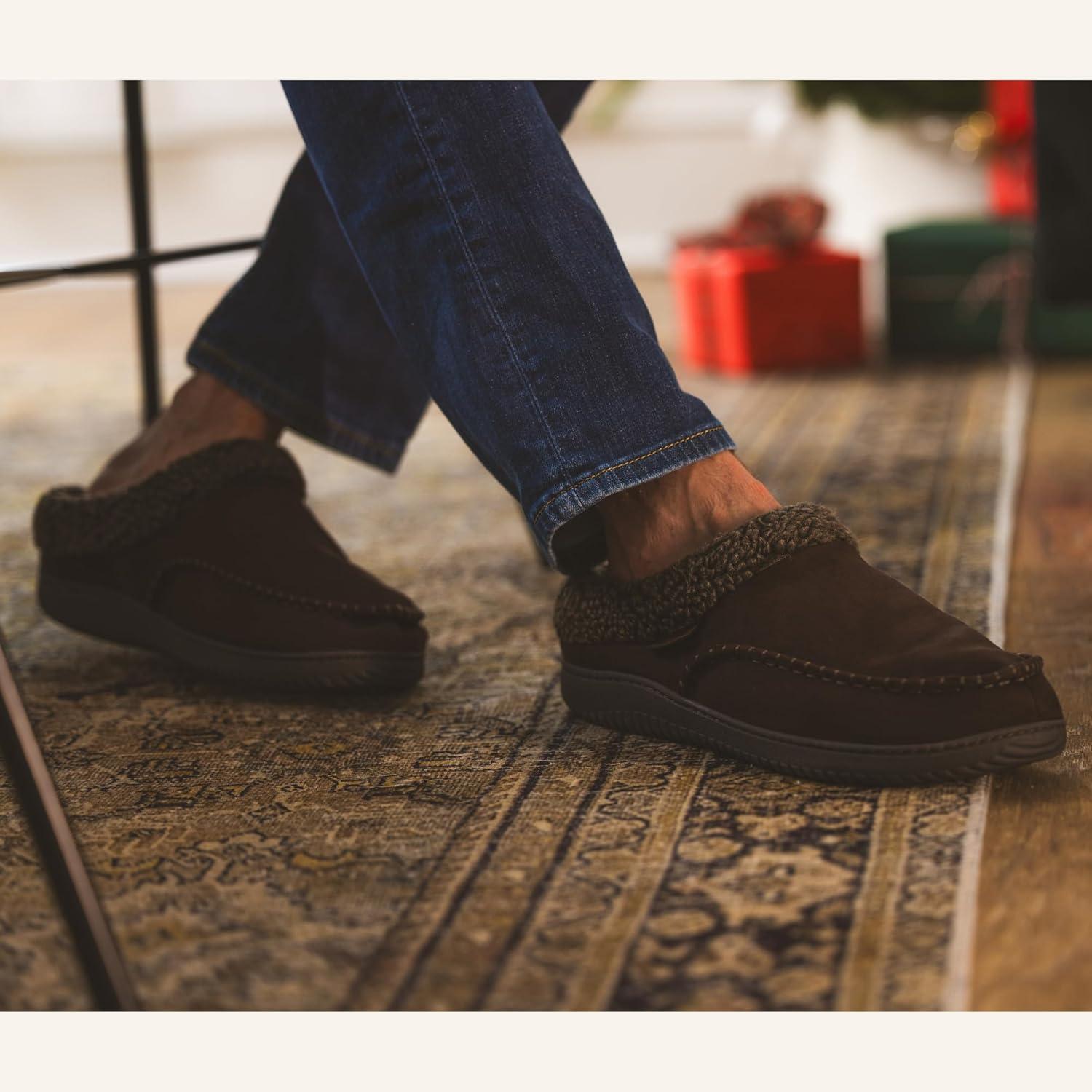 imageDearfoams mens Breathable Memory Foam Slip on Marshall Indoor House Shoe Moccasin SlipperBlack