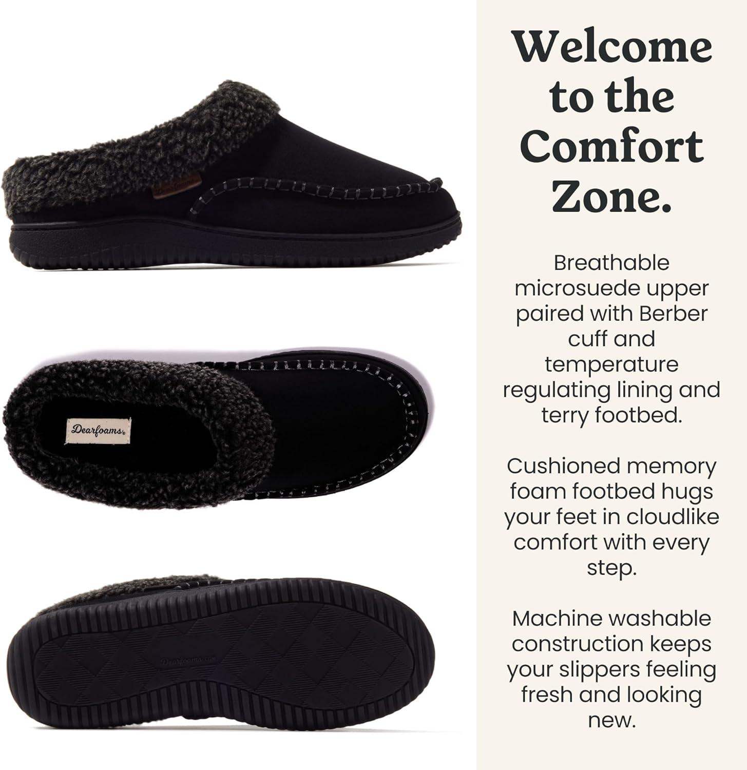 imageDearfoams mens Breathable Memory Foam Slip on Marshall Indoor House Shoe Moccasin SlipperBlack