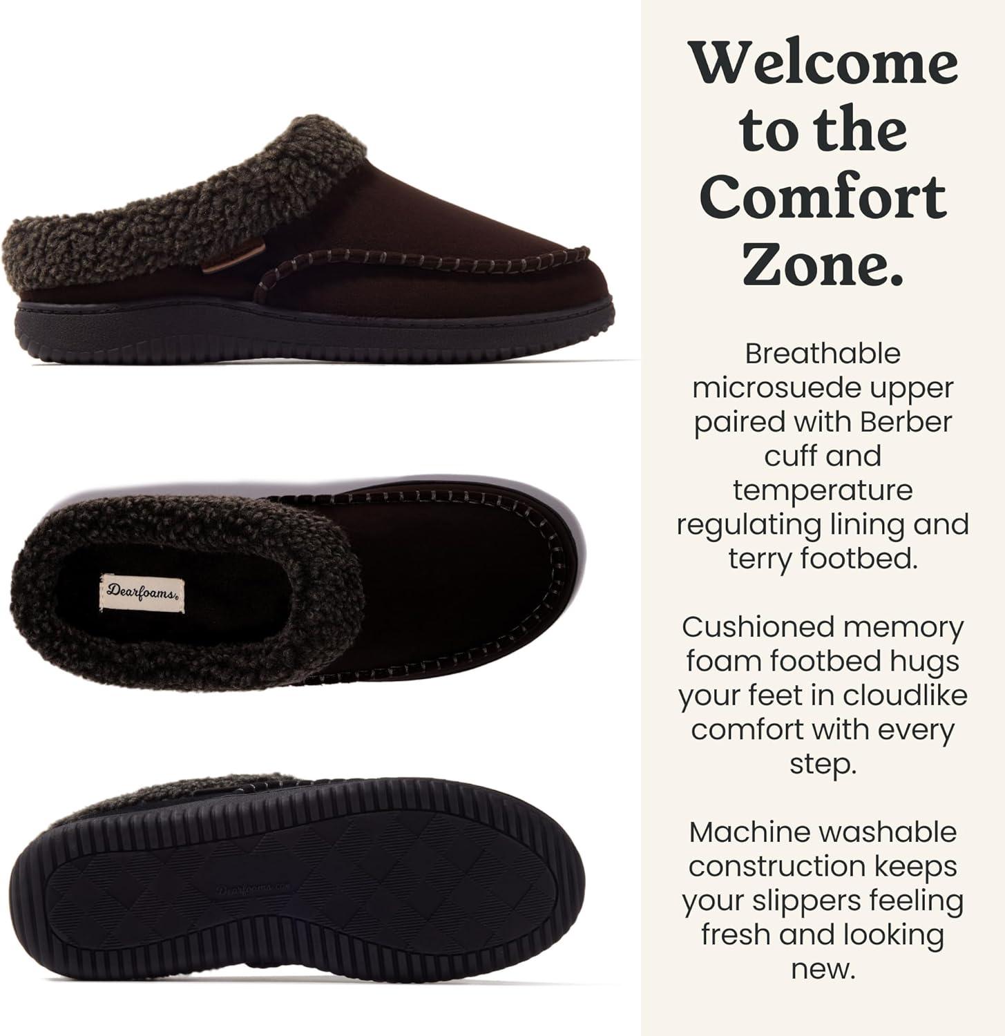imageDearfoams mens Breathable Memory Foam Slip on Marshall Indoor House Shoe Moccasin SlipperCoffee