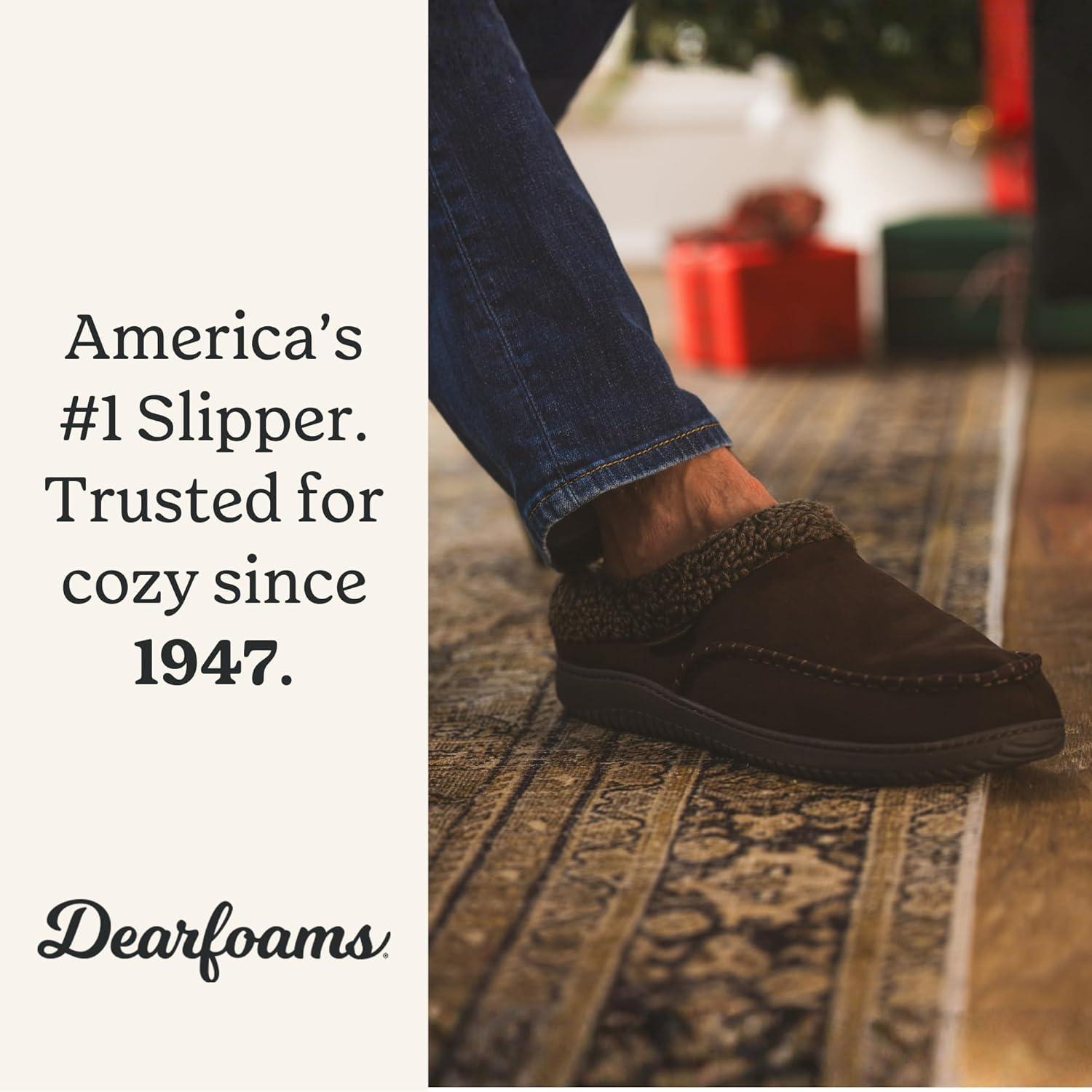 imageDearfoams mens Breathable Memory Foam Slip on Marshall Indoor House Shoe Moccasin SlipperCoffee