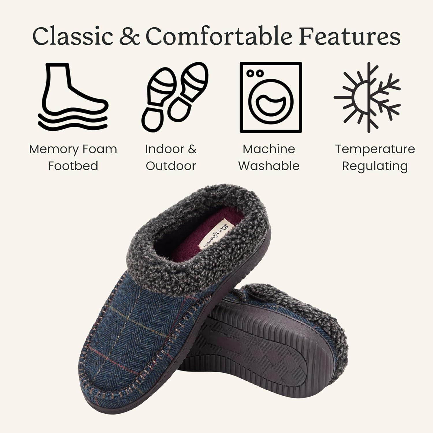 imageDearfoams mens Breathable Memory Foam Slip on Marshall Indoor House Shoe Moccasin SlipperGrey Plaid