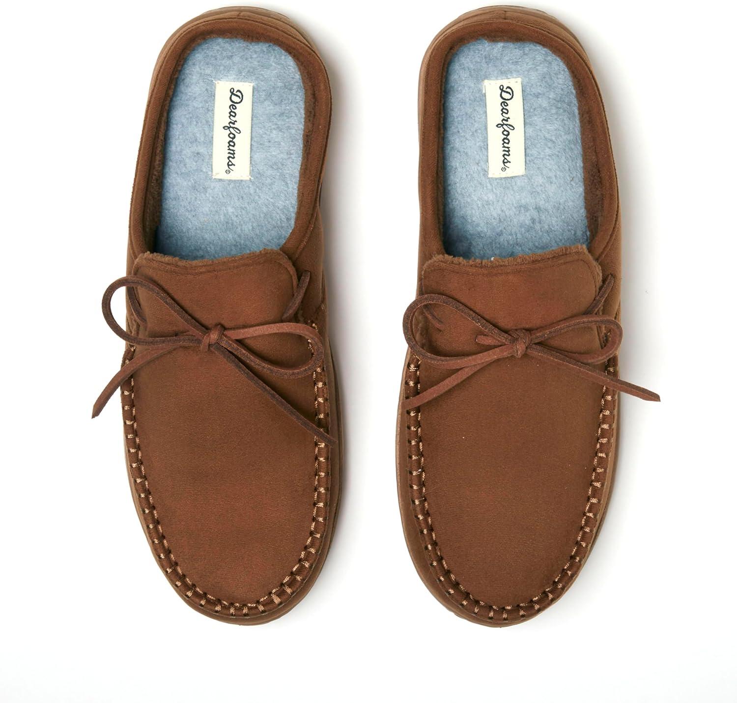 imageDearfoams mens Fowler Moc Toe Clog With Tie Indoor Outdoor Supportive House ShoeChestnut