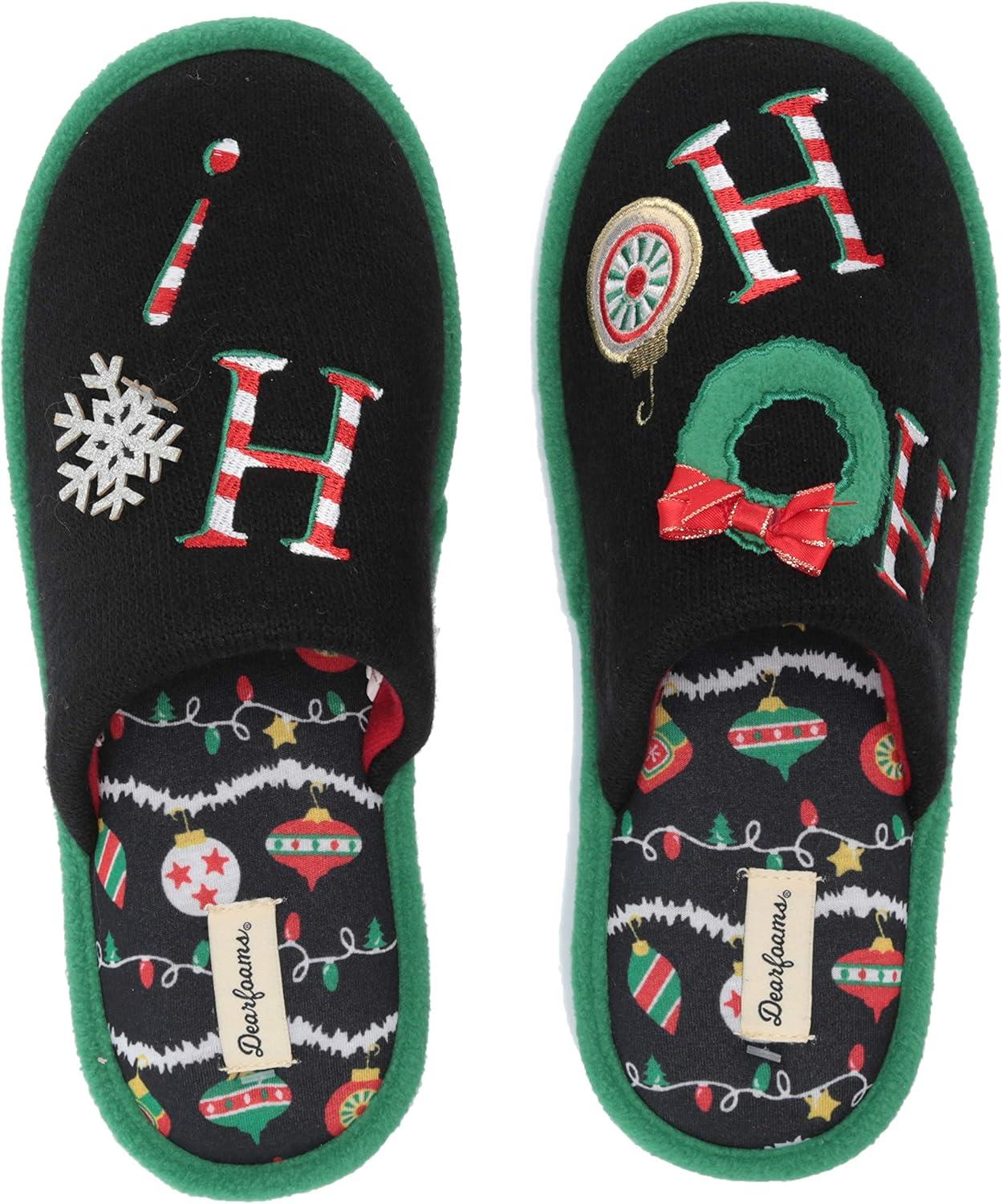 imageDearfoams mens Funny Ugly Christmas Sweater Holiday Scuff SlipperHo Ho Ho