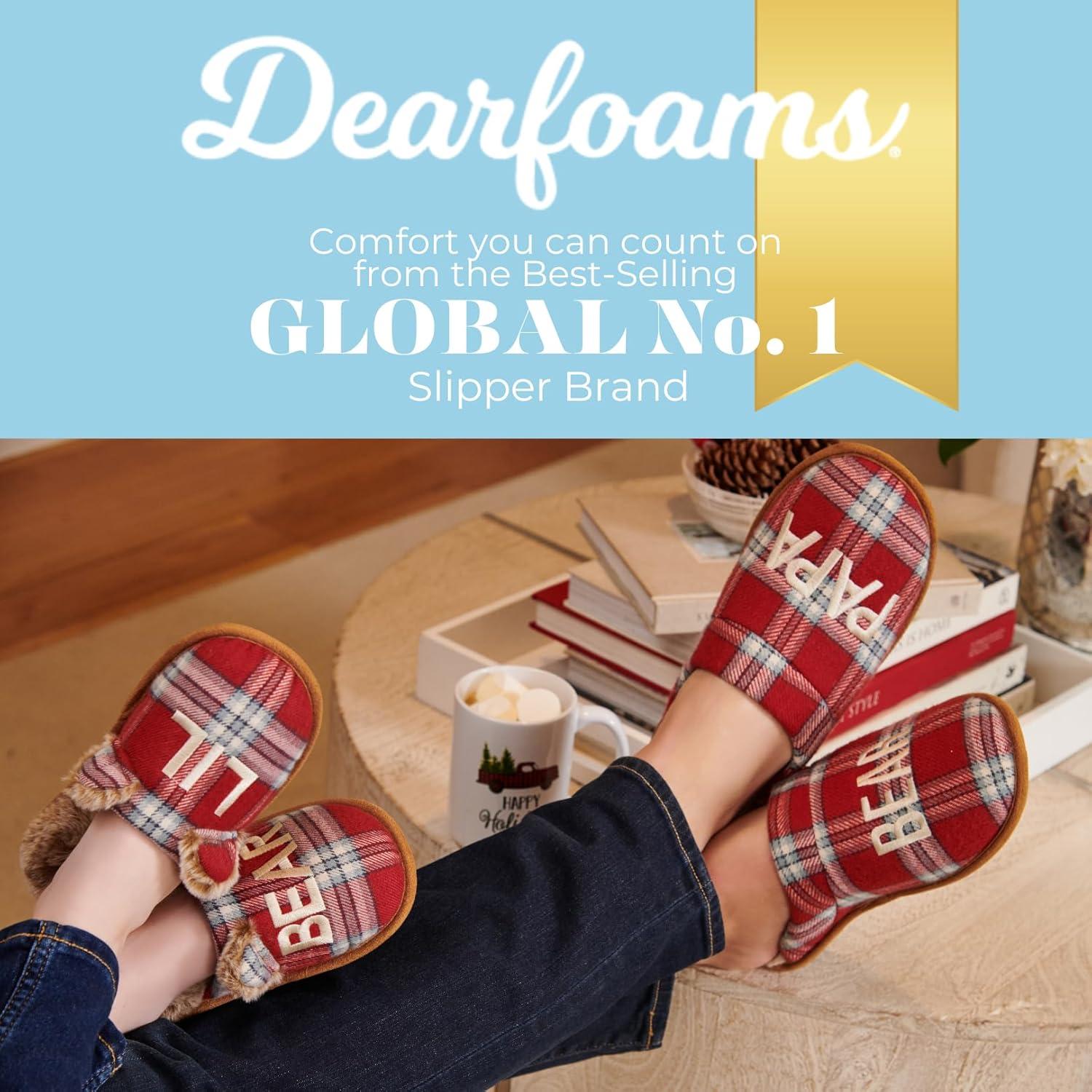 imageDearfoams mens Gifts for Dad Funny Fathers Day Papa Bear SlipperRedBlue Plaid