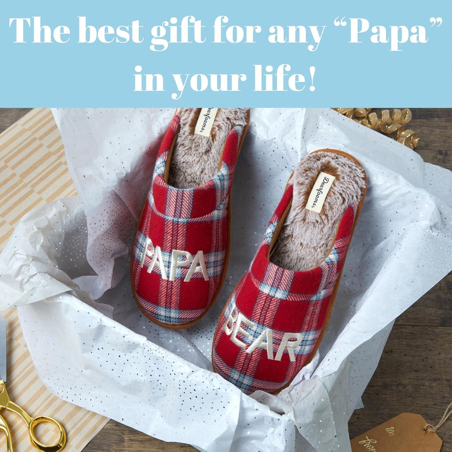 imageDearfoams mens Gifts for Dad Funny Fathers Day Papa Bear SlipperRedBlue Plaid