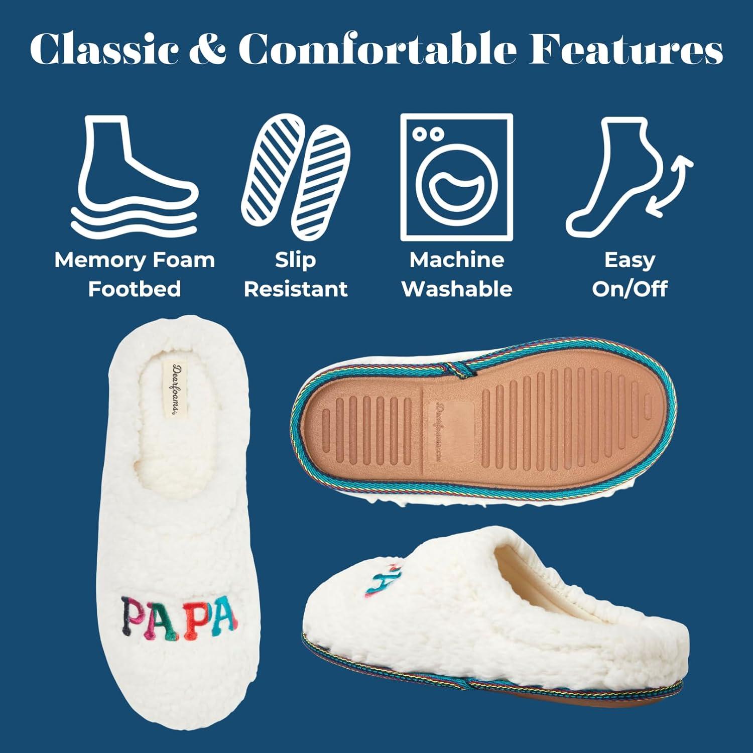 imageDearfoams mens Gifts for Dad Funny Fathers Day Papa Bear SlipperWhite