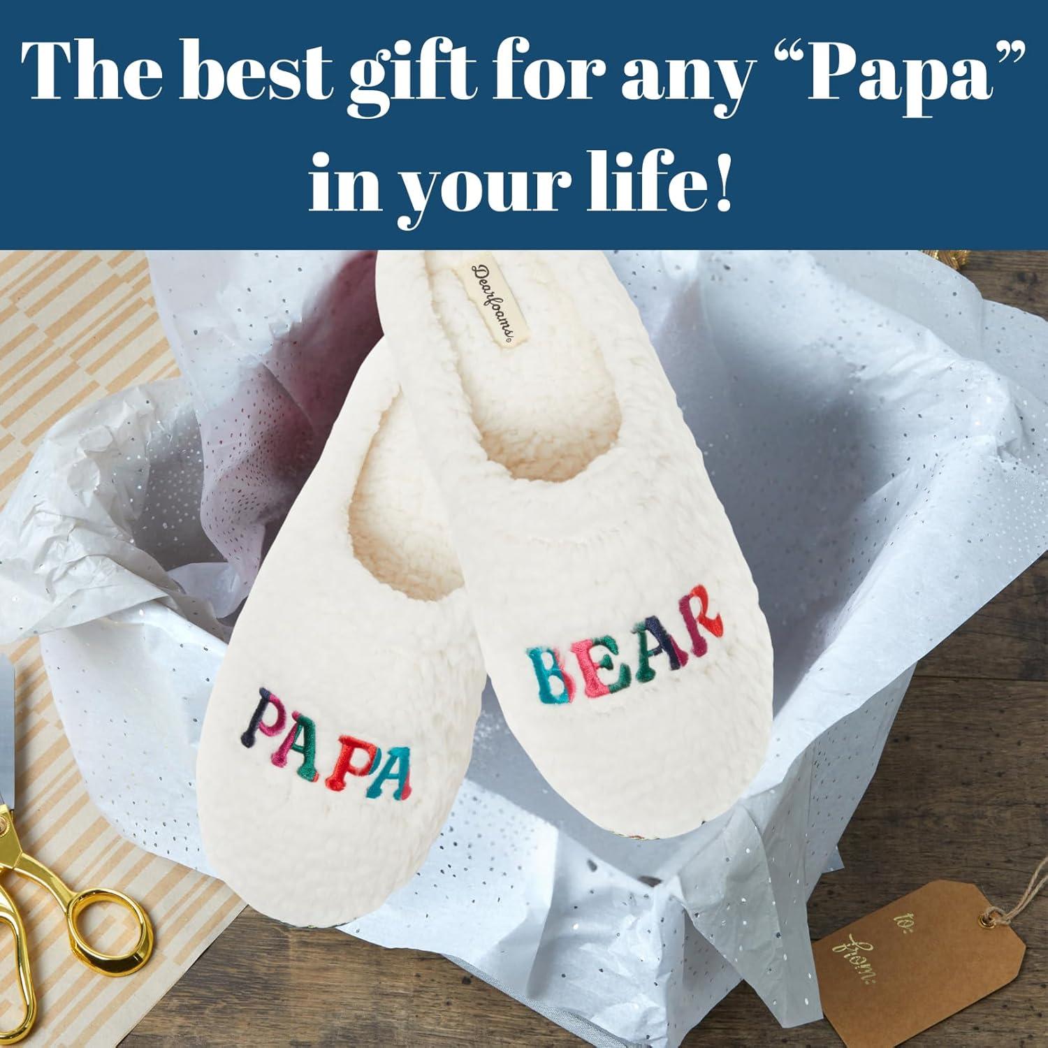imageDearfoams mens Gifts for Dad Funny Fathers Day Papa Bear SlipperWhite