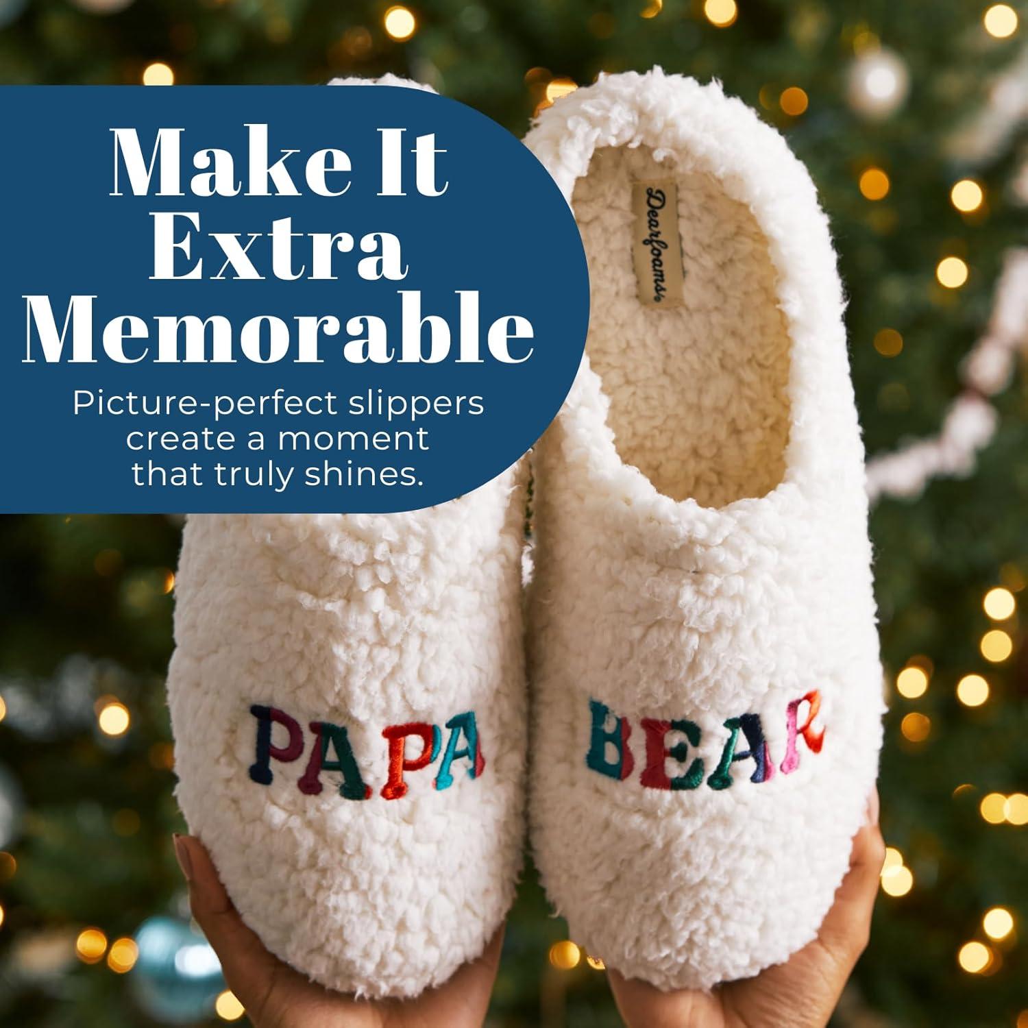 imageDearfoams mens Gifts for Dad Funny Fathers Day Papa Bear SlipperWhite