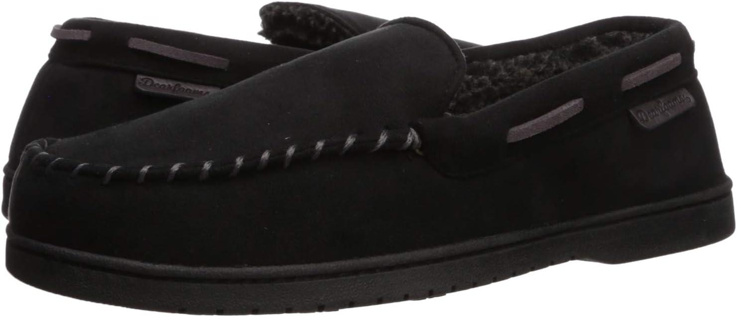 imageDearfoams mens Keaton Memory Foam Indoor Outdoor Moccasin With Wide Widths SlipperBlack Microsuede