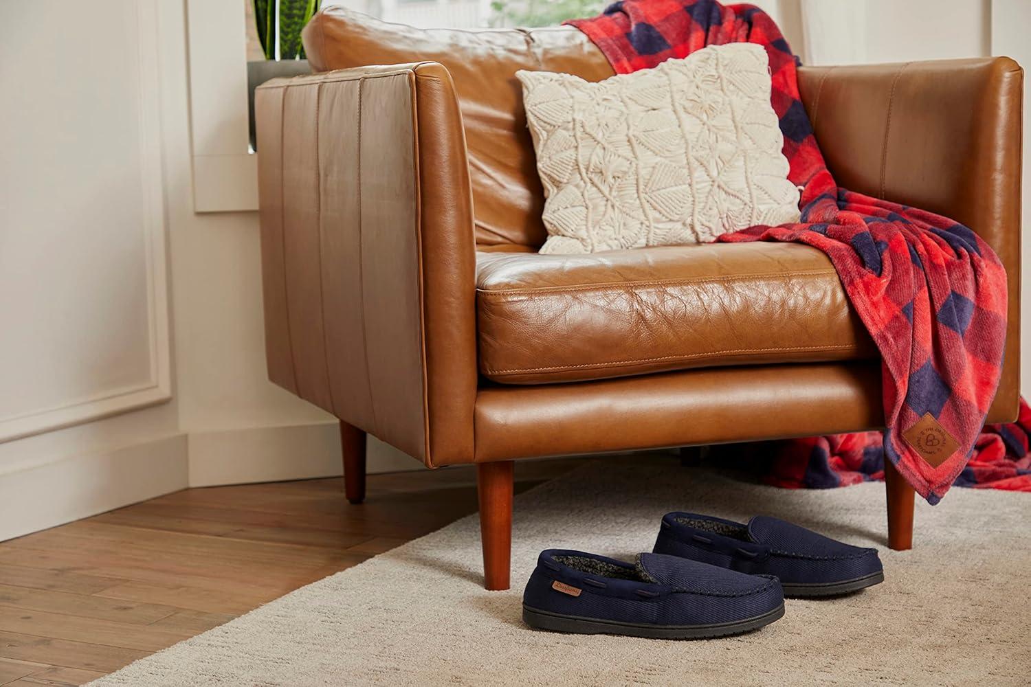 imageDearfoams mens Keaton Memory Foam Indoor Outdoor Moccasin With Wide Widths SlipperNavy Twill