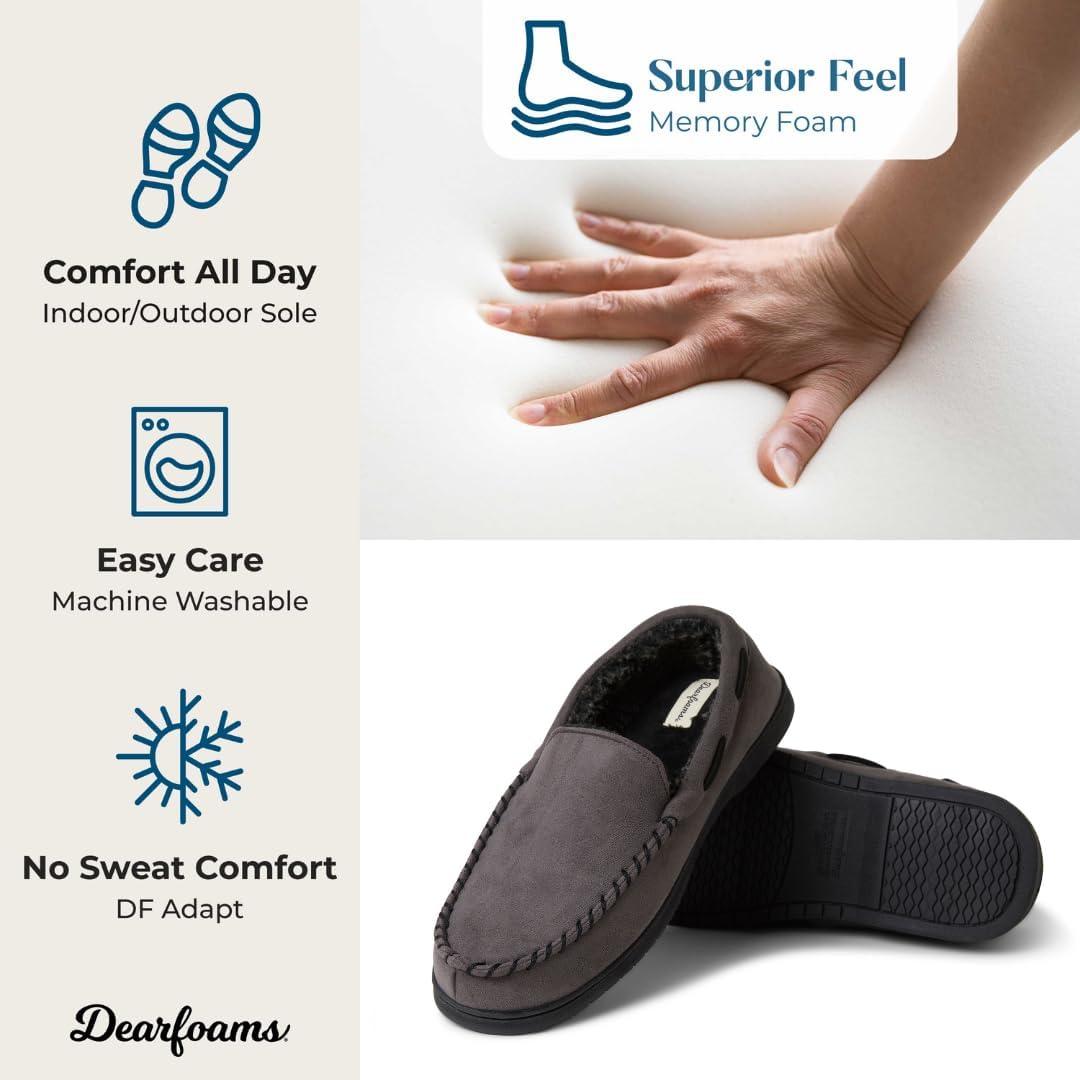 imageDearfoams mens Keaton Memory Foam Indoor Outdoor Moccasin With Wide Widths SlipperPavement Microsuede