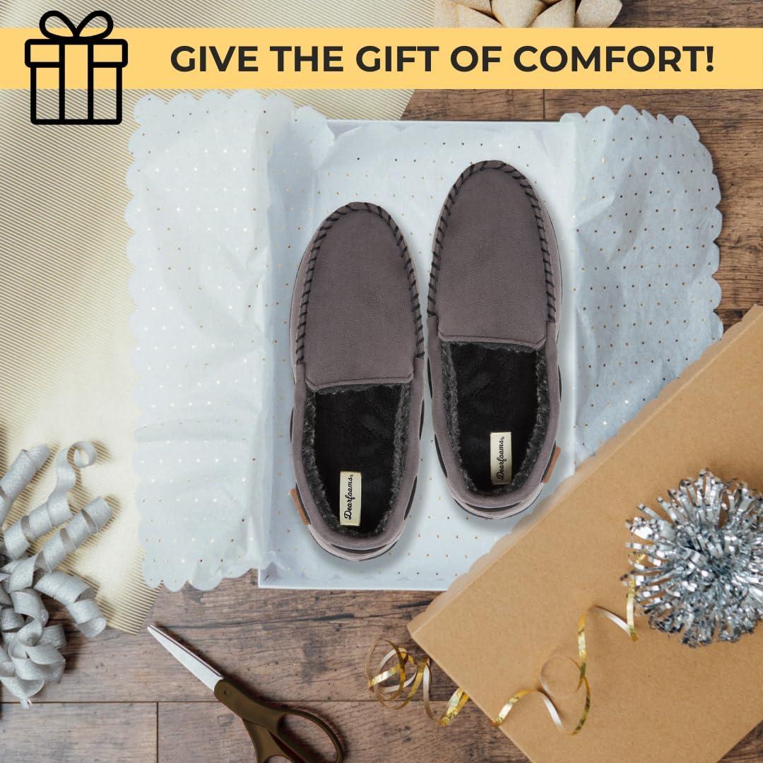 imageDearfoams mens Keaton Memory Foam Indoor Outdoor Moccasin With Wide Widths SlipperPavement Microsuede