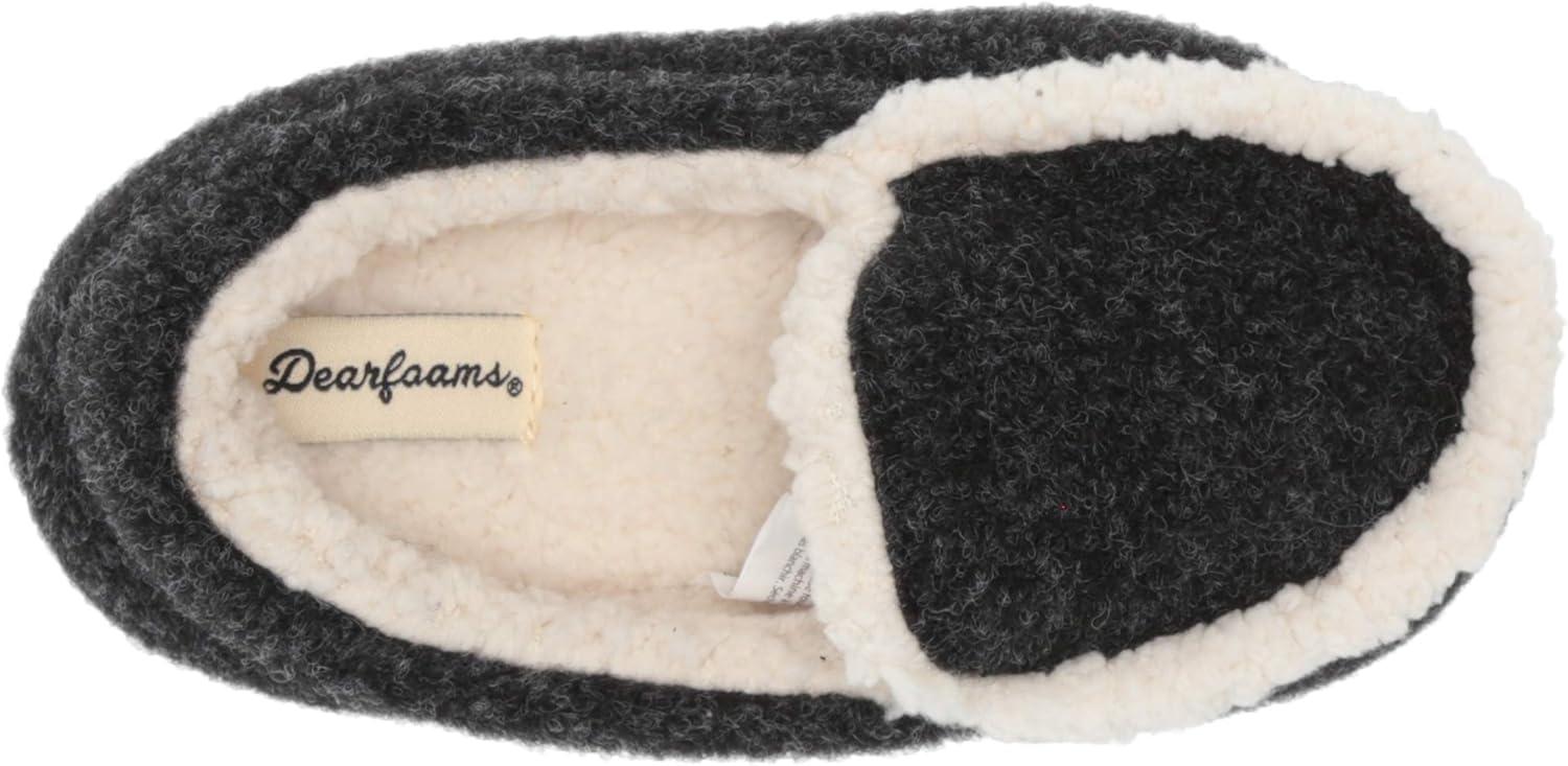 imageDearfoams unisex child Hunter Felted Plaid Moccasin Slipper Black Solid 1112 Big Kid US