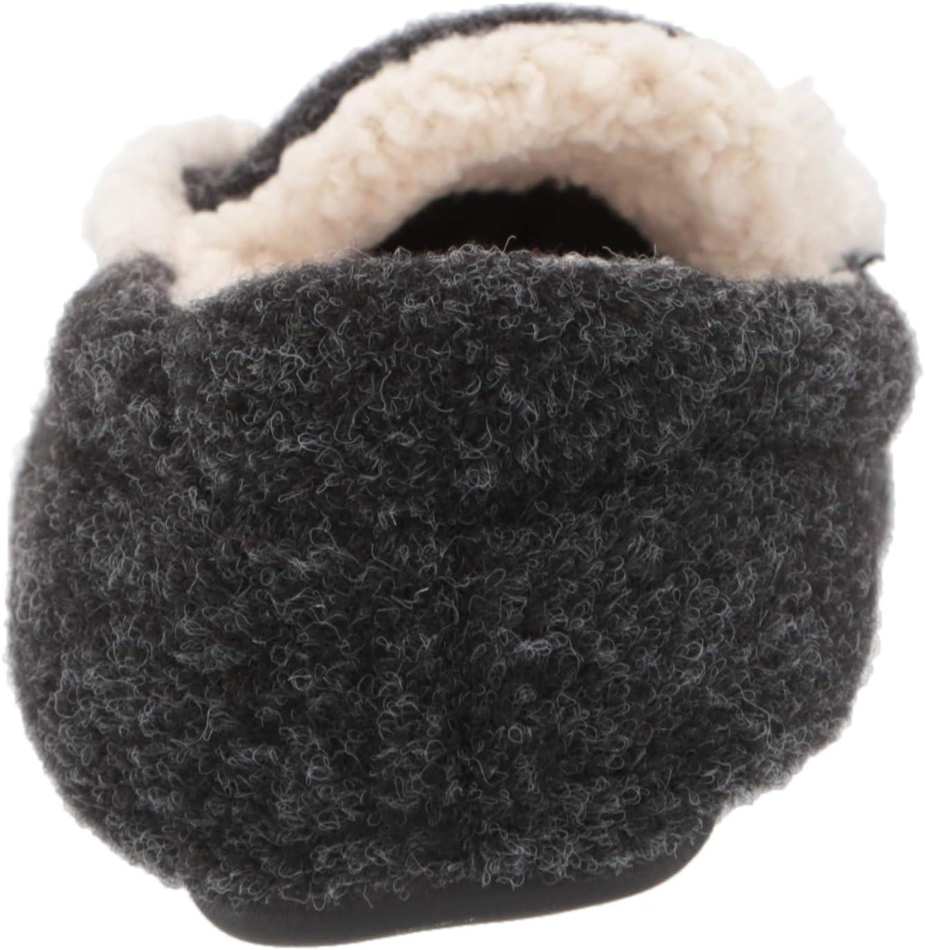 imageDearfoams unisex child Hunter Felted Plaid Moccasin Slipper Black Solid 1112 Big Kid US