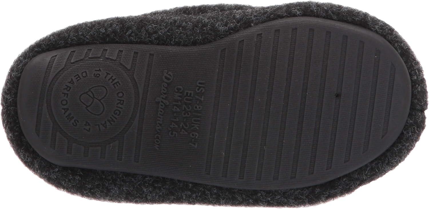 imageDearfoams unisex child Hunter Felted Plaid Moccasin Slipper Black Solid 1112 Big Kid US