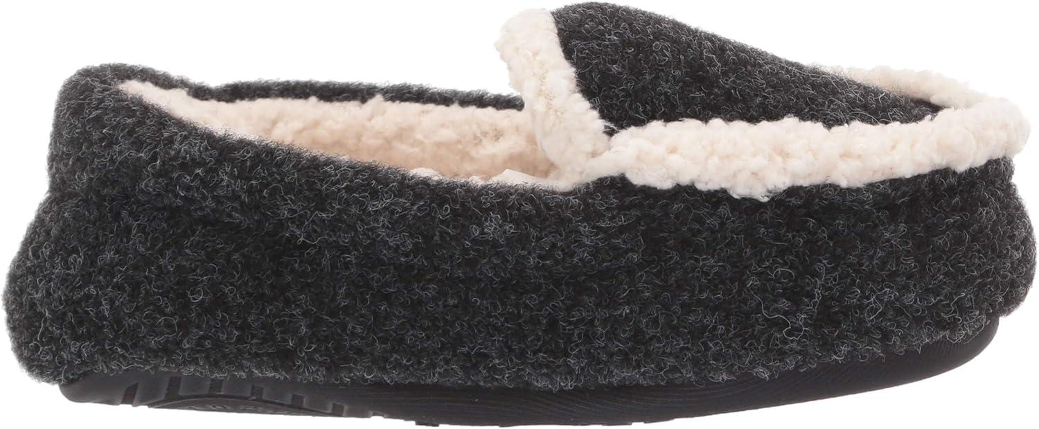 imageDearfoams unisex child Hunter Felted Plaid Moccasin Slipper Black Solid 1112 Big Kid US
