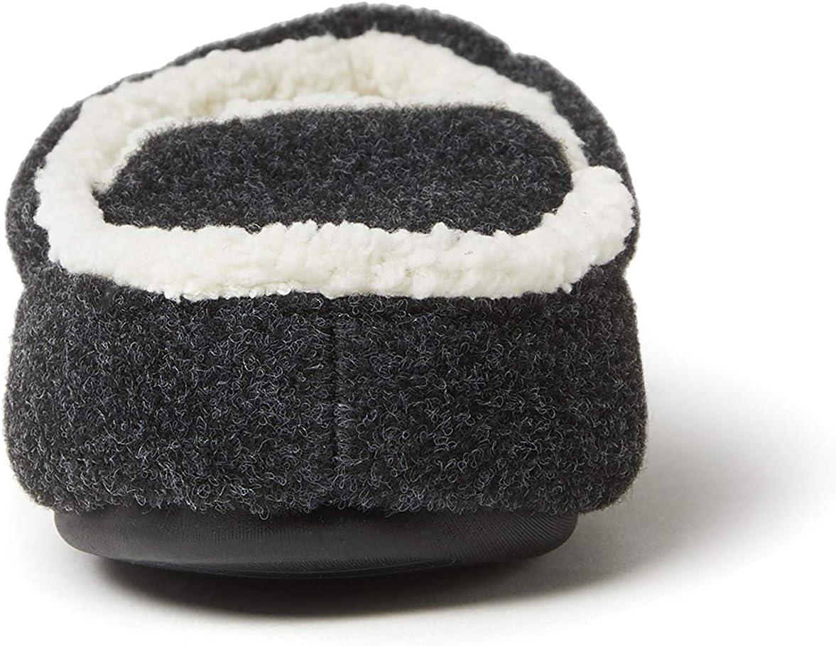 imageDearfoams unisex child Hunter Felted Plaid Moccasin Slipper Black Solid 1112 Big Kid US