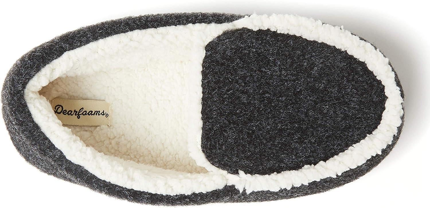 imageDearfoams unisex child Hunter Felted Plaid Moccasin Slipper Black Solid 1112 Big Kid US