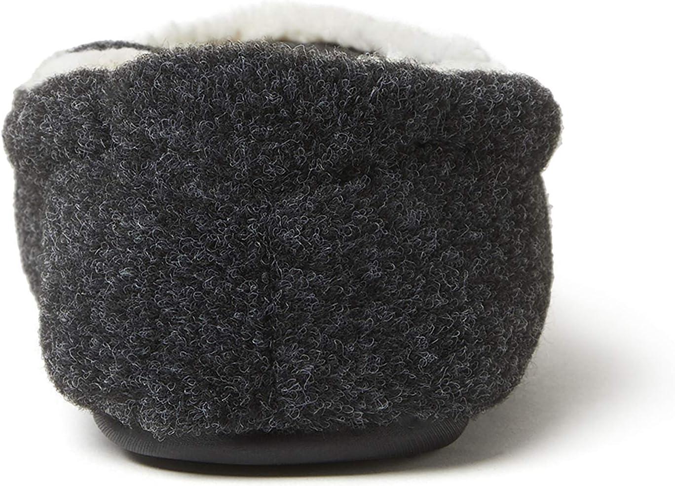 imageDearfoams unisex child Hunter Felted Plaid Moccasin Slipper Black Solid 1112 Big Kid US