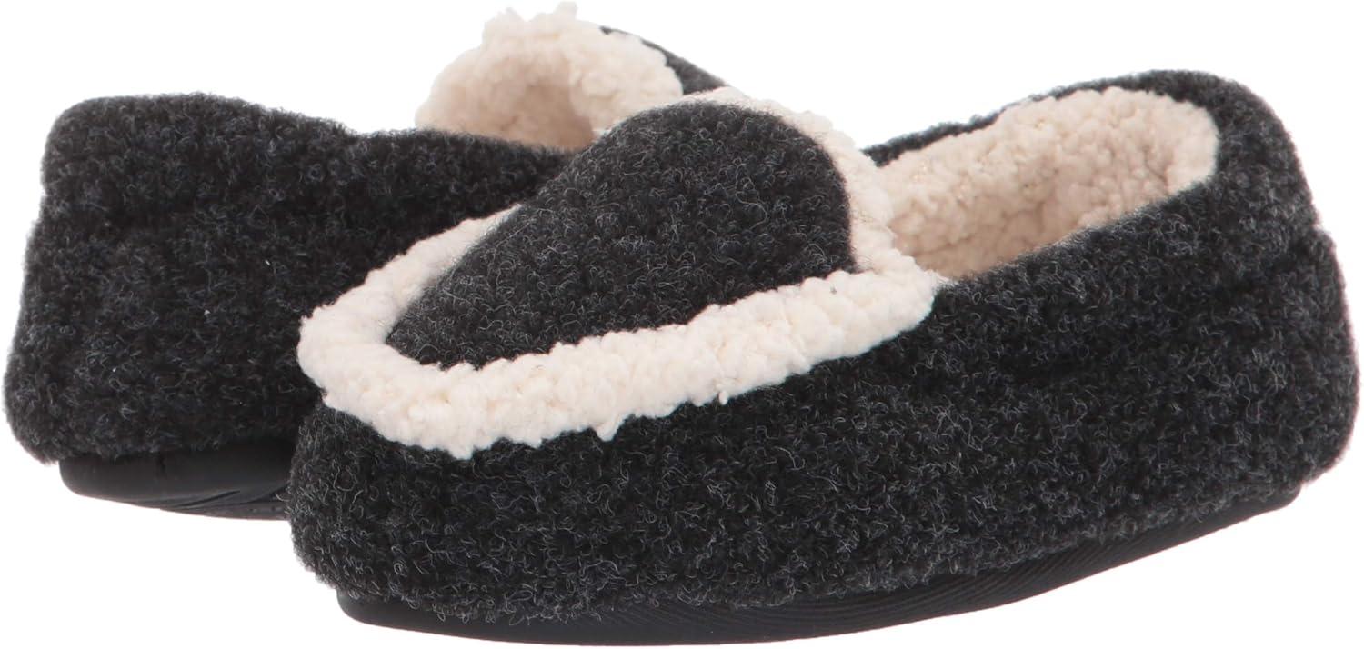 imageDearfoams unisex child Hunter Felted Plaid Moccasin Slipper Black Solid 1112 Big Kid US
