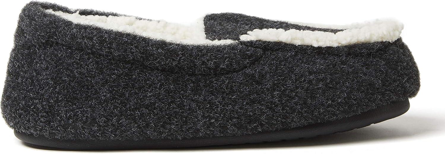 imageDearfoams unisex child Hunter Felted Plaid Moccasin Slipper Black Solid 1112 Big Kid US