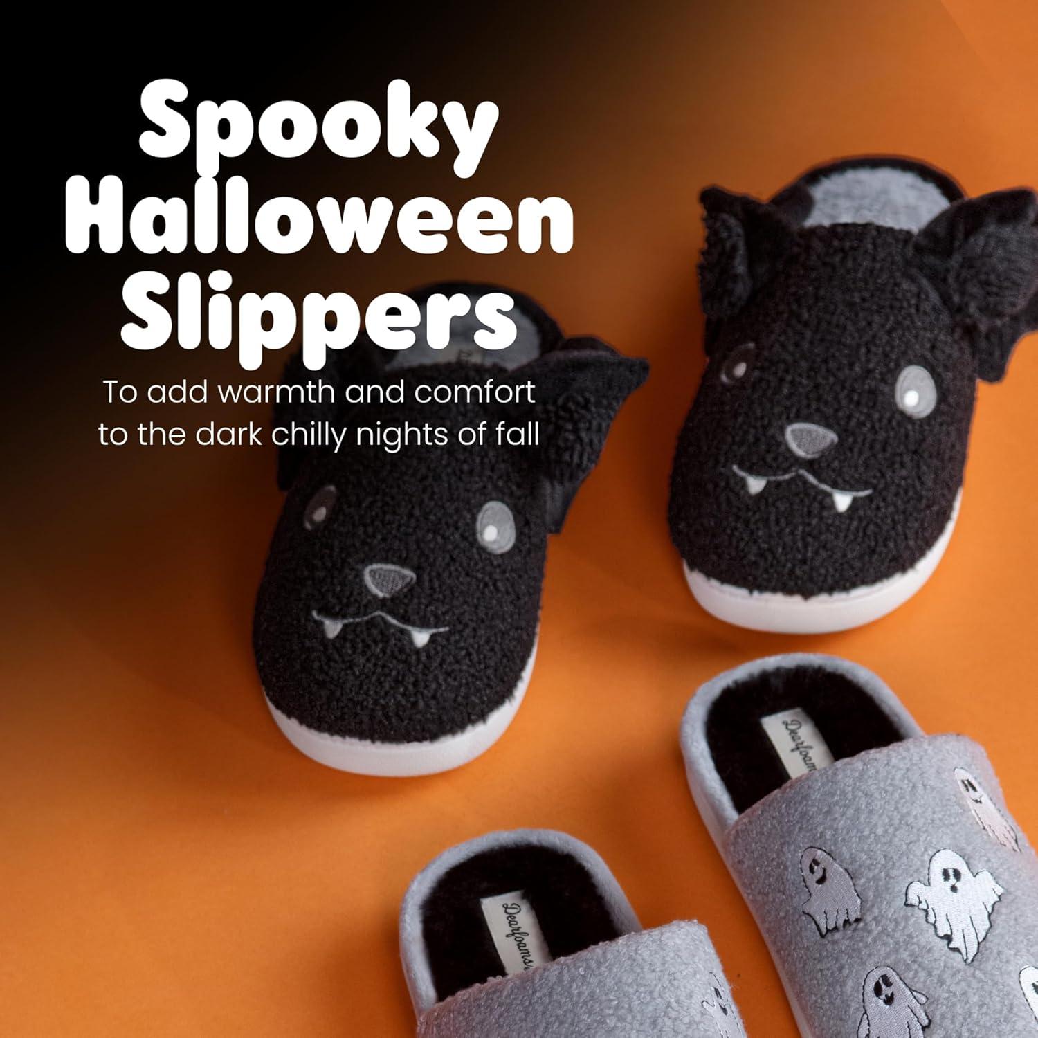 imageDearfoams unisexadult Spooky Fuzzy Halloween Pumpkin Jack O LanternBlack Bat