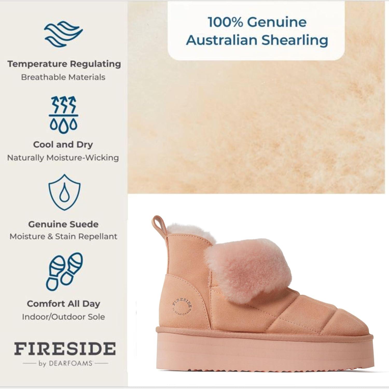 imageDearfoams womens Bootie Slipper Bayswater Comfy Indoor Outdoor Genuine Shearling Platform SlipperPeach Dust