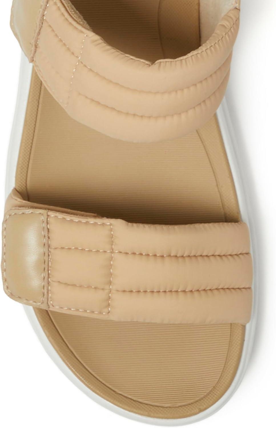 imageDearfoams womens Comfortable Strap Sandal Thea Easy on Off Cushioned Lightweight Walking Shoe SandalKhaki