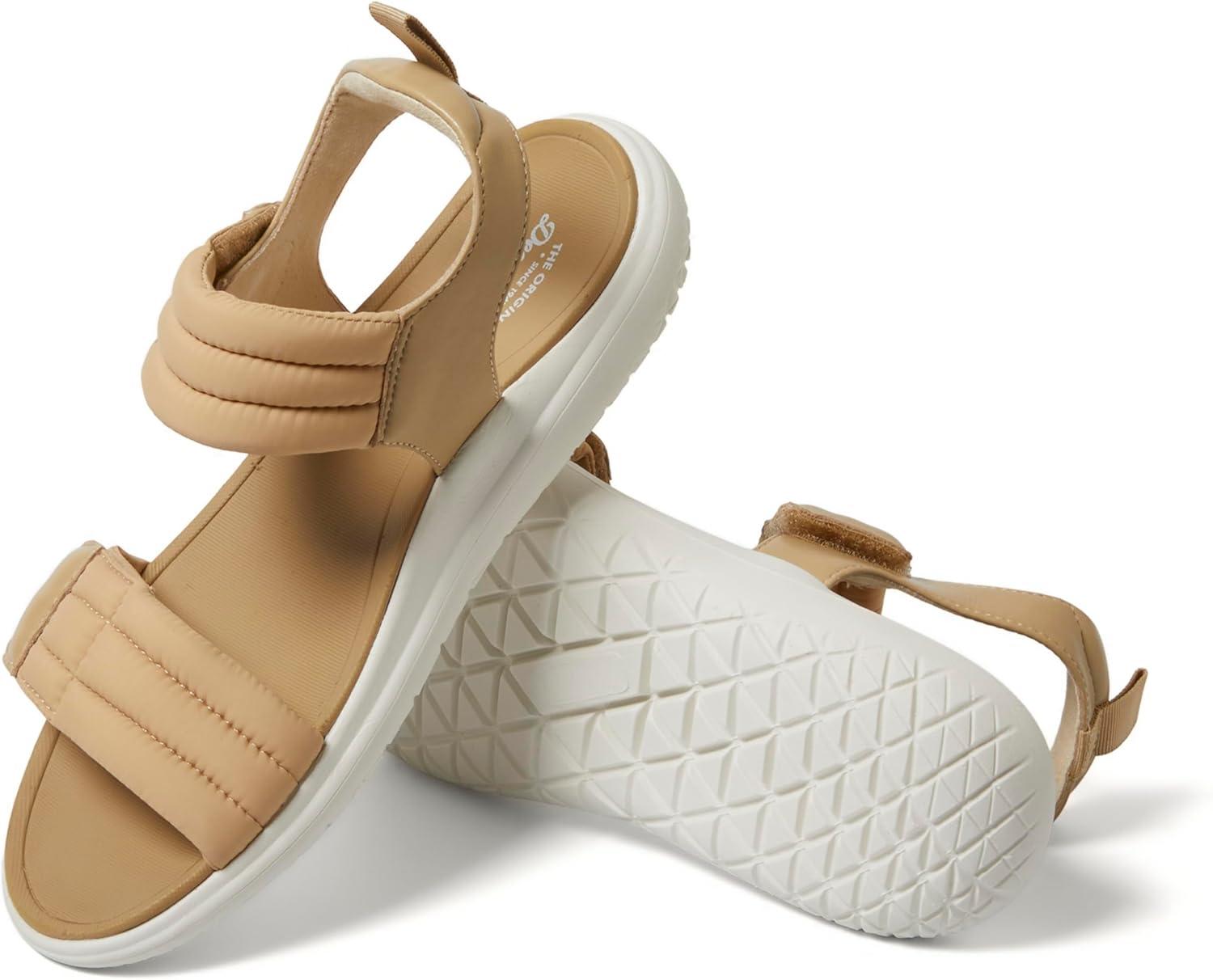 imageDearfoams womens Comfortable Strap Sandal Thea Easy on Off Cushioned Lightweight Walking Shoe SandalKhaki