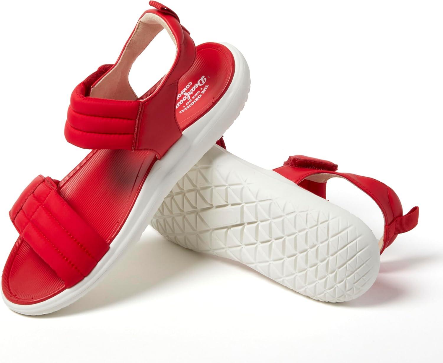 imageDearfoams womens Comfortable Strap Sandal Thea Easy on Off Cushioned Lightweight Walking Shoe SandalTrue Red
