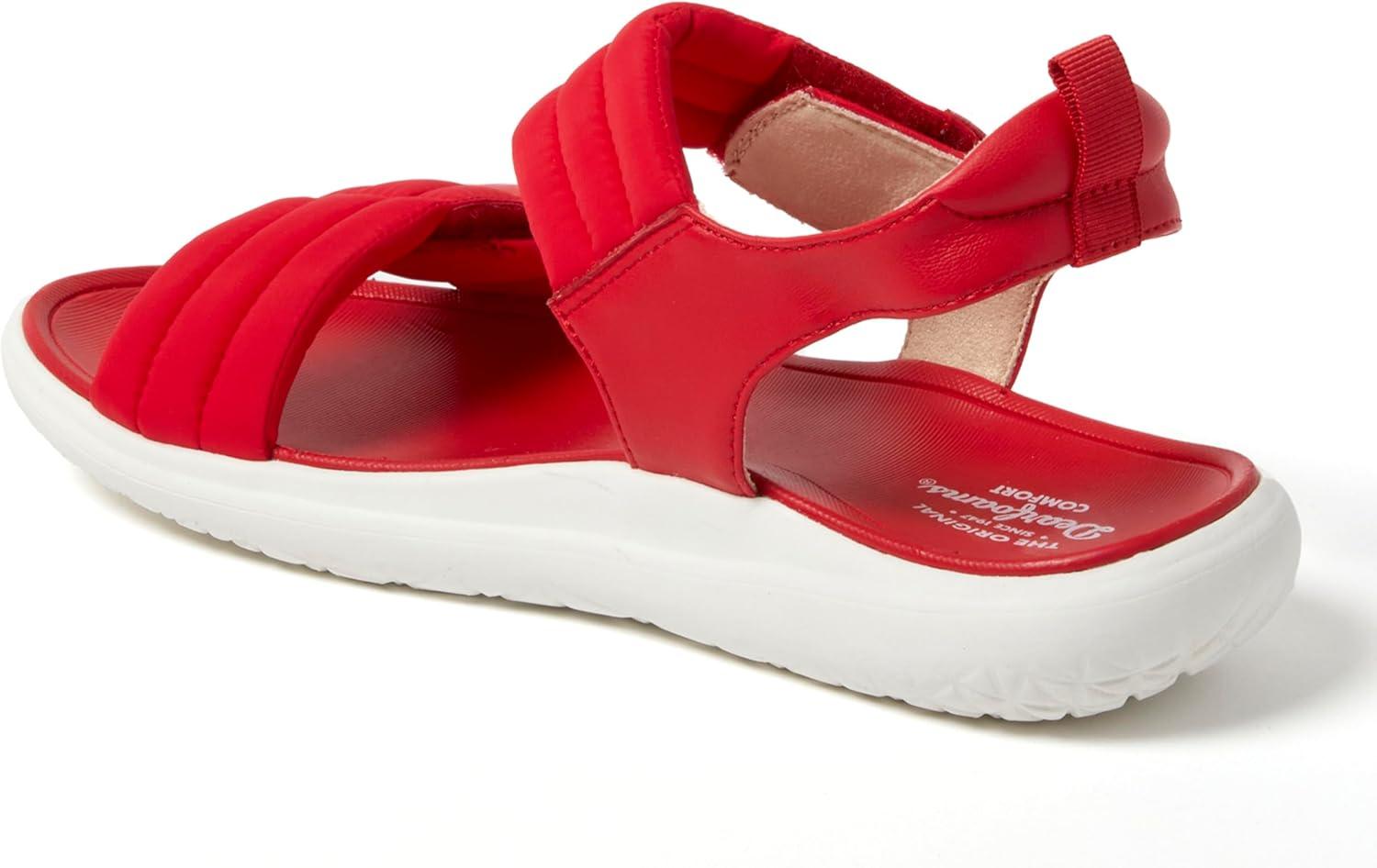 imageDearfoams womens Comfortable Strap Sandal Thea Easy on Off Cushioned Lightweight Walking Shoe SandalTrue Red