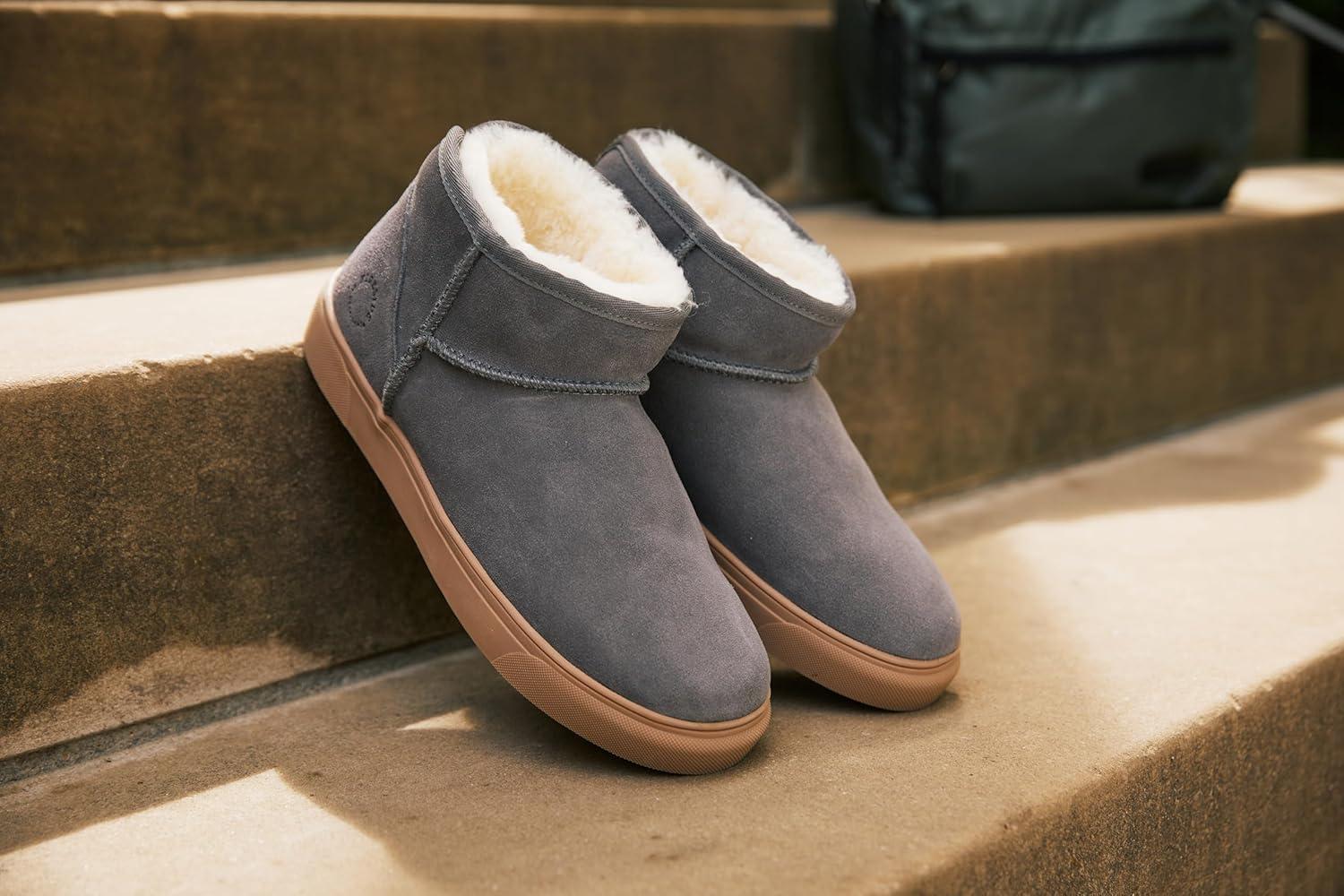 imageDearfoams womens Fireside Bathurst Genuine Shearling Water Resistant Durable Memory Foam SlipperGrey