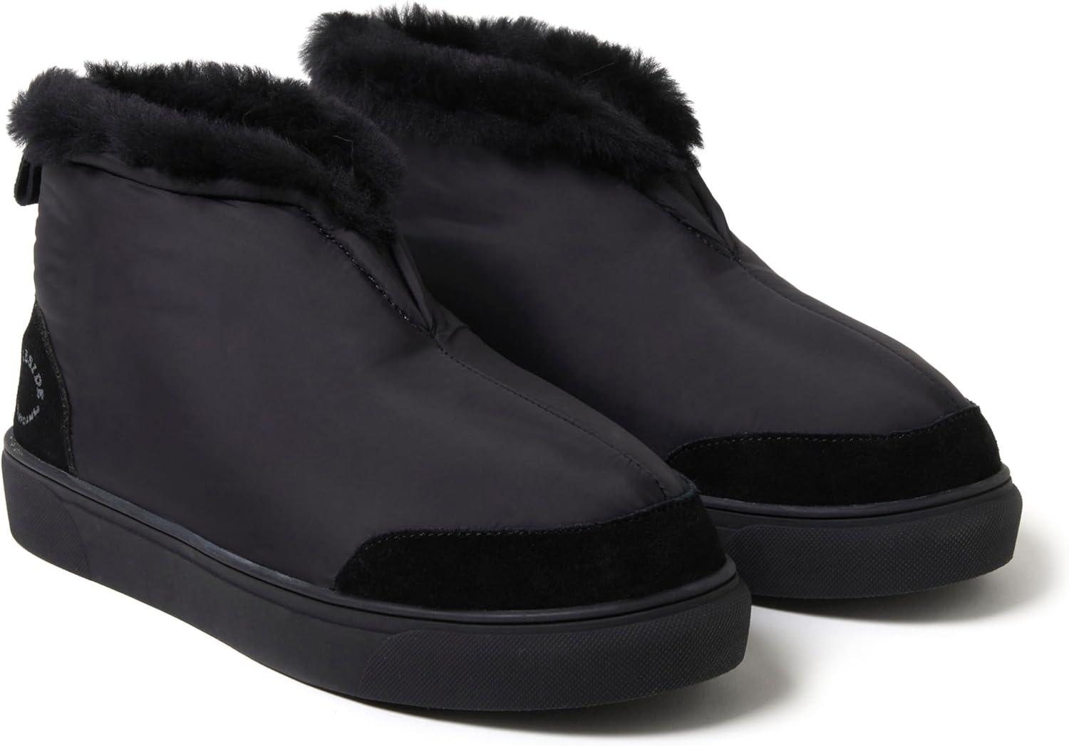 imageDearfoams womens Fireside Nylon Australian Shearling Water Resistant Aprs Winter Warm Up BootieBlack
