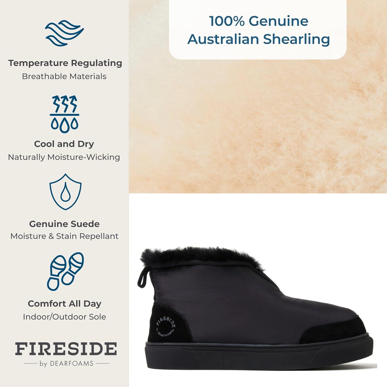 imageDearfoams womens Fireside Nylon Australian Shearling Water Resistant Aprs Winter Warm Up BootieBlack