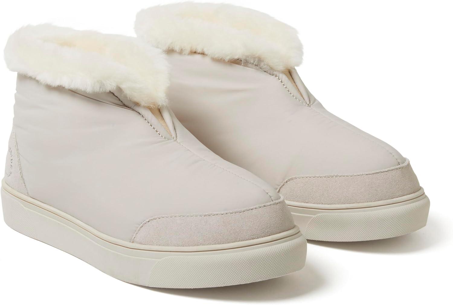 imageDearfoams womens Fireside Nylon Australian Shearling Water Resistant Aprs Winter Warm Up BootieCream Linen