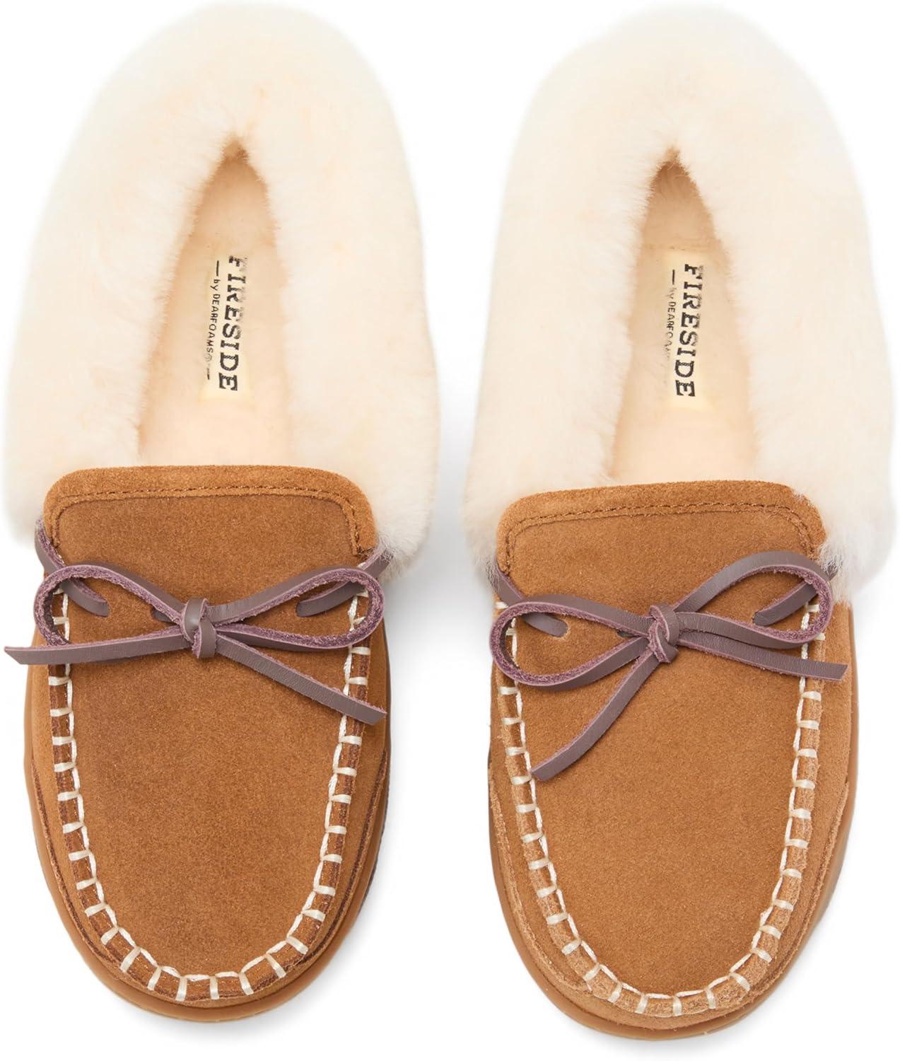 imageDearfoams womens Genuine Australian Shearling Moccasin Slipper Gladstone Indoor Outdoor House ShoeChestnut