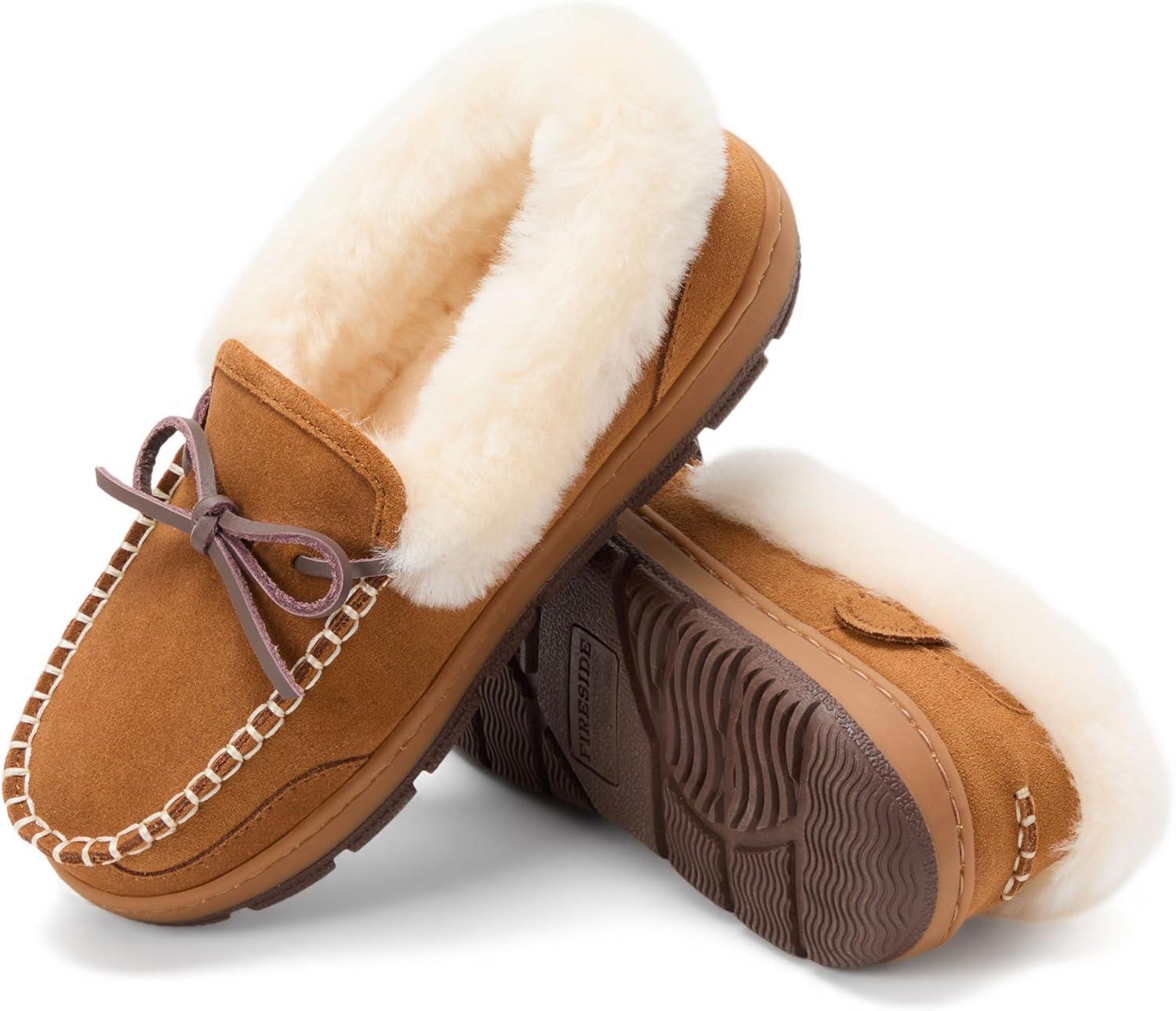 imageDearfoams womens Genuine Australian Shearling Moccasin Slipper Gladstone Indoor Outdoor House ShoeChestnut