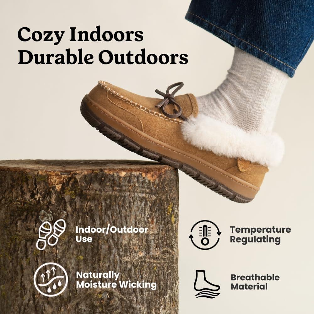 imageDearfoams womens Genuine Australian Shearling Moccasin Slipper Gladstone Indoor Outdoor House ShoeChestnut